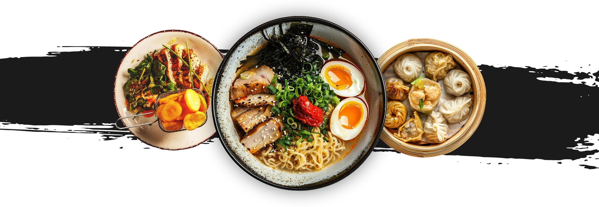 Pan-Asian dish with brush stroke